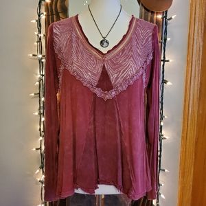 Gimmicks BKE boho maroon long sleeve shirt sz M